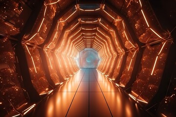 Poster - A Tunnel With Lights And A Long Hallway Leading To It With A Long Corridor Deep Sea Trench Panoramic Photography Supply Chain Optimization