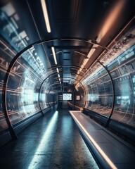 Poster - A Tunnel With A Long Bench In It And Lights On The Side Subway Station Long Exposure Photography Manufacturing Planning And Control Generative AI 