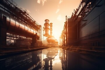 Poster - A Large Industrial Plant With A Reflection In The Water At Sunset Abandoned Factory At Sunset Long Exposure Photography Manufacturing Planning And Control