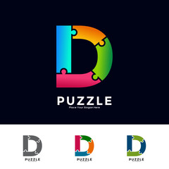 Abstract letter D puzzle pieces colorful vector logo template. Suitable for business, education, game, sticker and template