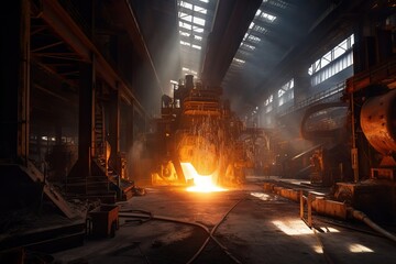 Poster - A Large Metal Factory With A Lot Of Steel Pouring Out Of It Factory Panoramic Photography Industrial Photography