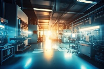 Poster - A Large Room With Many Appliances And A Lot Of Lights On The Ceiling Factory Assemblage Manufacturing Planning And Control Generative AI 