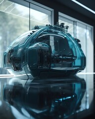 Poster - A Futuristic Looking Vehicle Is Shown In A Futuristic Setting With A Reflection On The Floor Conference Room Photorealism Computer Graphics