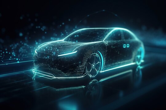 A Futuristic Car Is Shown In The Dark With Blue Lights On It Car Repair Shop Advertising Photography Automotive Design Generative AI 