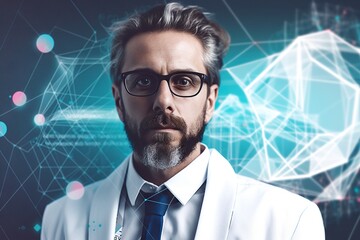 Poster - A Man With Glasses And A Beard Wearing A Suit And Tie Hospital Advertising Photography Data Analytics Generative AI 