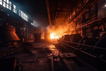 Poster - A Factory With A Lot Of Machinery And A Lot Of Smoke Abandoned Factory At Sunset Long Exposure Photography Industrial Photography Generative AI 