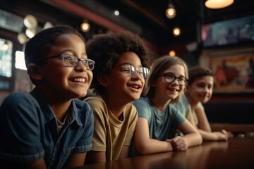 Poster - A Group Of Children Sitting At A Table Smiling At The Camera Sports Bar Advertising Photography Science Education