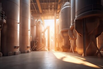 Poster - A Large Industrial Building With A Lot Of Tanks In It's Center Grain Silo Environmental Art Manufacturing Planning And Control Generative AI 