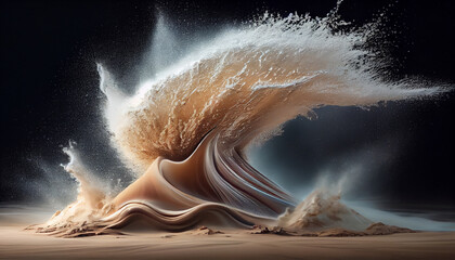 Wave splashing against sand blue underwater landscape ,generative AI