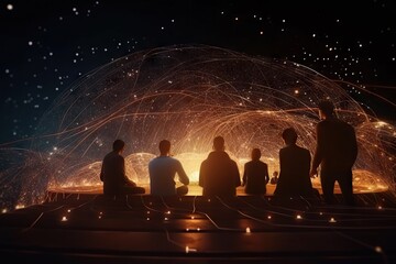 Poster - A Group Of People Standing In Front Of A Large Structure With Lights Conference Room Video Art Data Analytics Generative AI 