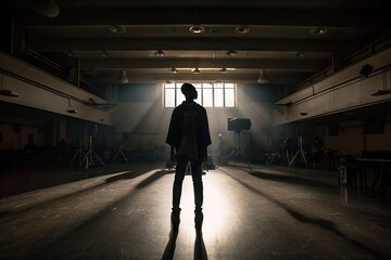 Poster - A Person Standing In A Dark Room With A Light Shining Through The Window Dance Studio Film Making Film Directing