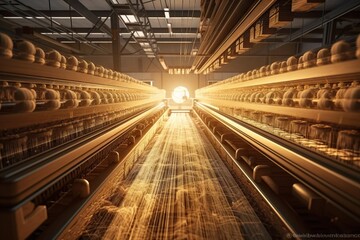 Poster - A Train Traveling Through A Train Station Next To A Train Track Factory Long Exposure Photography Supply Chain Optimization