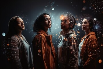 Poster - A Group Of Women Standing Next To Each Other In Front Of A Dark Background Workshop Portrait Photography Portrait Photography