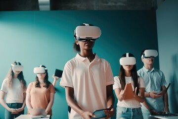 Poster - A Group Of People Standing Around Each Other With Virtual Headsets Workshop Video Art Virtual Reality Generative AI 