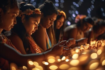 Poster - A Group Of Girls Standing Around A Table With Candles In Front Of Them Workshop Documentary Photography Fundraising And Philanthropy Generative AI 