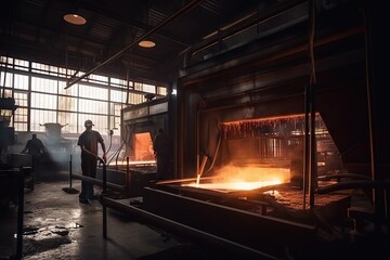 Poster - A Man Standing In Front Of A Metal Furnace In A Factory Factory Bronze Casting Industrial Photography Generative AI 
