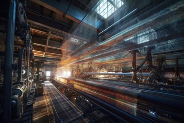 Poster - A Train Traveling Through A Train Station Next To A Window With A Skylight Abandoned Factory Interior Long Exposure Photography Industrial Photography Generative AI 