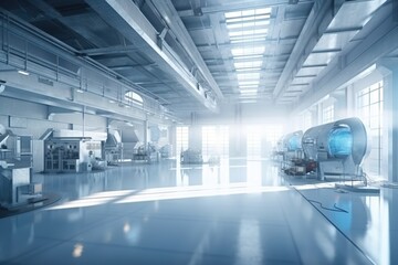 Poster - A Large Room With A Lot Of Machines In It's Center Factory Panoramic Photography Manufacturing Planning And Control Generative AI 