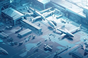 Poster - A Large Airplane Is Parked At An Airport Terminal With Other Planes Airport Aerial Photography Supply Chain Optimization Generative AI 