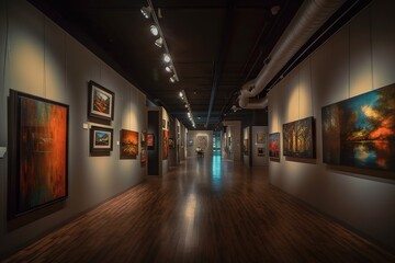Poster - A Long Hallway With Paintings On The Walls And A Wooden Floor Art Museum Fine Art Photography Fine Art Photography
