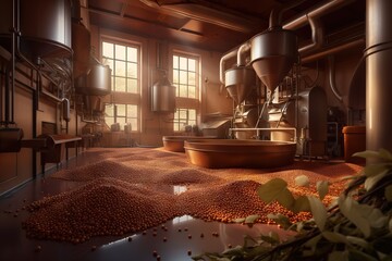 Poster - A Room With A Lot Of Brown Stuff In It And A Big Window Grain Silo Photorealism Commodities Generative AI 