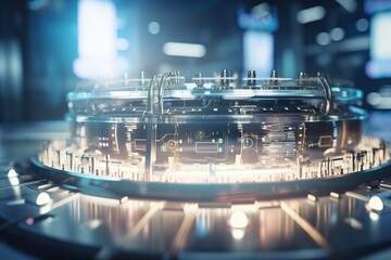 Poster - A Close Up Of A Machine With Many Lights On It's Side Factory Assemblage Manufacturing Planning And Control