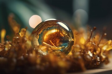 Poster - A Glass Ball With A Reflection Of A Building In It Sitting On A Table Aquarium Macro Photography Macro Photography Generative AI 