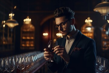 Poster - A Man Standing In Front Of A Bar Holding A Wine Glass Winery Advertising Photography Wine