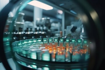 Poster - A Machine With Many Bottles Of Liquid In It's Center Water Treatment Plant Panoramic Photography Medical Devices Generative AI 