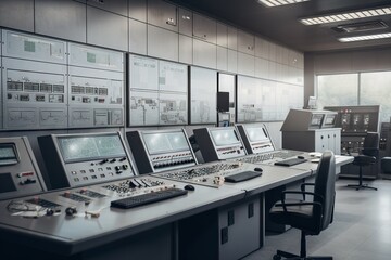 Poster - A Control Room With Multiple Monitors And Other Equipment On The Wall Conference Room Advertising Photography Manufacturing Planning And Control