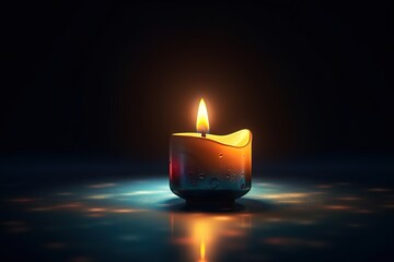 Poster - A Candle With A Candle Holder On A Table With A Reflection Motel Fine Art Photography Energy Healing Generative AI 