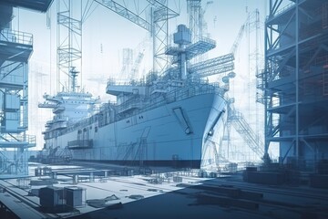 Poster - A Large Ship In A Large Industrial Port With Cranes And Other Equipment Industrial Port Panoramic Photography Manufacturing Planning And Control Generative AI 