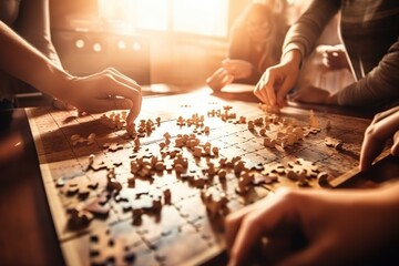Poster - A Group Of People Playing A Game Of Chess On A Table Workshop Advertising Photography Game Design Generative AI 