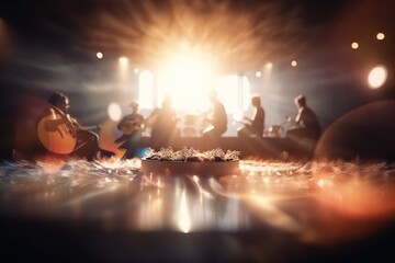Poster - A Group Of People Sitting Around A Table With Food On It Sports Bar Advertising Photography Dinner Generative AI 