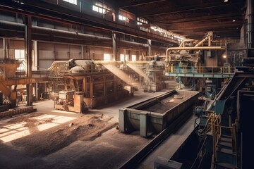 Poster - A Large Industrial Building With A Train Inside Of It And A Lot Of Machinery Abandoned Industrial Plant Long Exposure Photography Industrial Photography Generative AI 