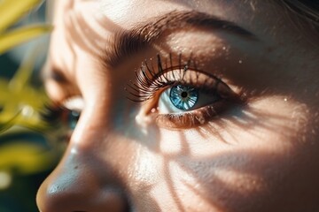 Wall Mural - A Woman With Blue Eyes And Long Lashes Looking At The Camera Marina Portrait Photography Vision Generative AI 