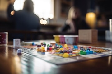 Poster - A Board Game With A Lot Of Colorful Blocks On It And People In The Background Factory Advertising Photography Game Design Generative AI 