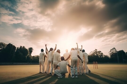 A Group Of Men Standing On Top Of A Field Holding Hands Up Sports Bar Sports Photography Sports Photography Generative AI 