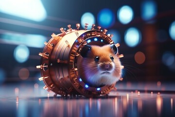 Poster - A Hamster In A Tunnel With Lights Around It's Head Car Dealership Advertising Photography Commercial Modeling Generative AI 