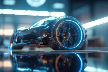 Poster - A Futuristic Car With A Futuristic Design On The Front Wheel And A Futuristic Engine Car Dealership Photorealism Automotive Design Generative AI 