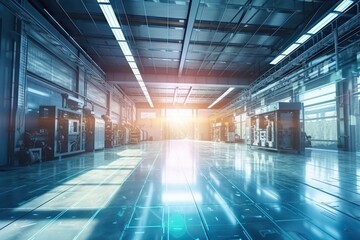 Poster - A Large Room With Many Servers And Windows In It And A Bright Light Coming From The Factory Panoramic Photography Manufacturing Planning And  Generative AI Control