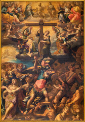  GENOVA, ITALY - MARCH 7, 2023: The painting of Last Jugment in the church Basilica di Santa Maria Assunta by Aurelio Lomi (1556 – 1622).