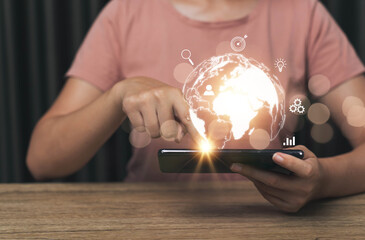 Poster - global internet connection concept Global Business and Digital Marketing, Internet Connections, Applications, Financial and Banking Technologies Online access to big data...
