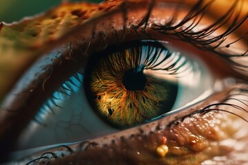 Wall Mural - A Close Up Of A Person's Eye With A Leaf In The Background Zoo Photorealism Macro Photography Generative AI 