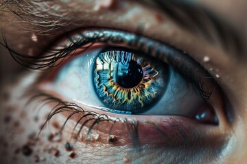 Wall Mural - A Close Up Of A Person's Eye With A Blue Iris Zoo Photorealism Medical Photography Generative AI 