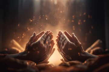 Poster - A Person Is Praying With Their Hands Open In Front Of A Light Martial Arts Studio Fine Art Photography Energy Healing