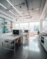 Poster - a large office with a desk and a computer monitor on it conference room minimalism interior design