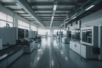 Poster - A Large Room With A Lot Of Machines In It's Center Workshop Product Photography Manufacturing Planning And Control Generative AI 