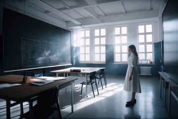 Poster - A Woman Standing In A Room With A Chalkboard On The Wall Classroom Film Making Education Generative AI 