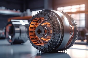 Poster - A Close Up Of A Gear Wheel On A Table In A Factory Car Repair Shop Product Photography Heating And Cooling Systems Generative AI 
